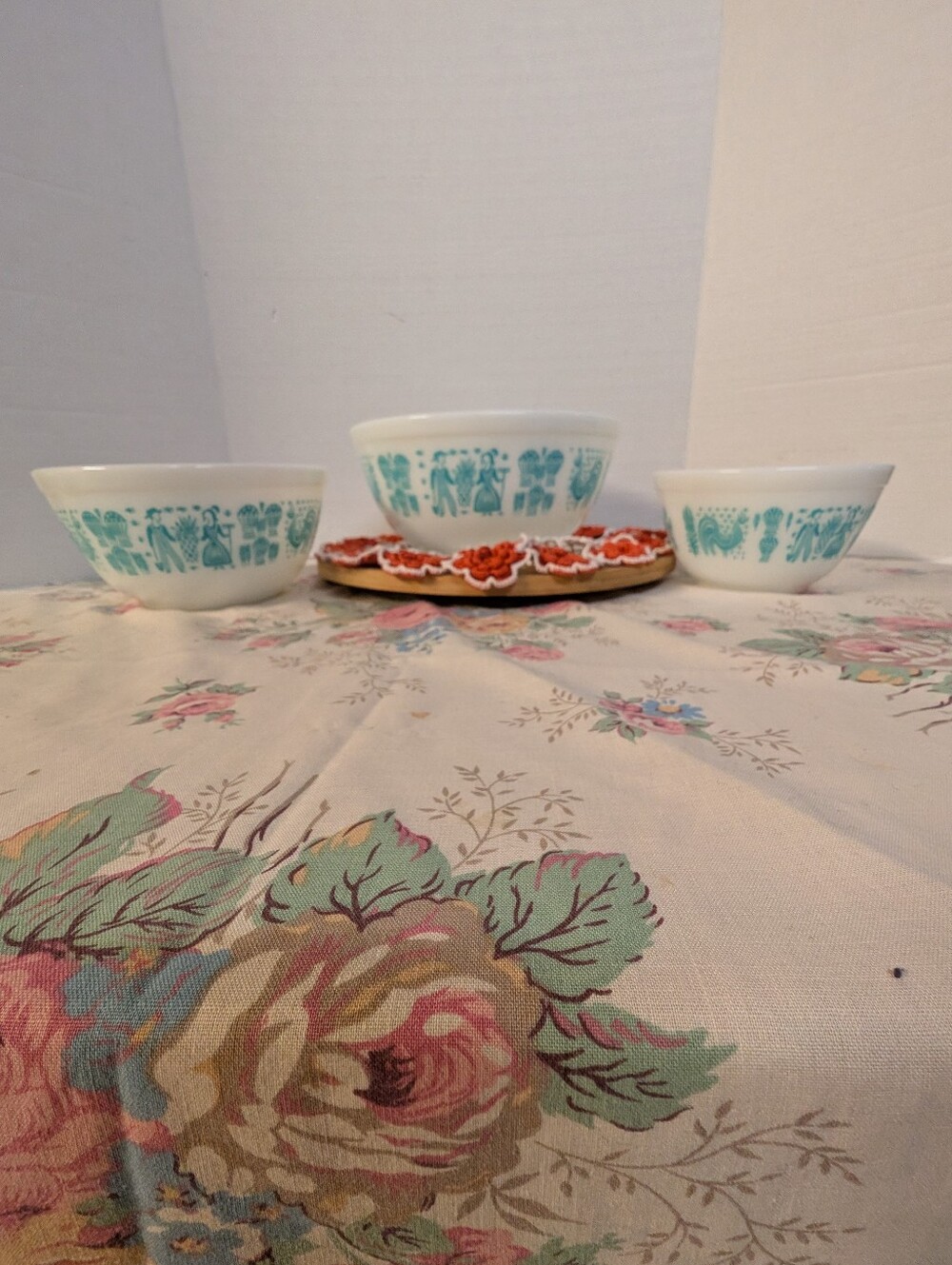 Vintage Pyrex Turquoise Amish Butterprint Mixing Nesting Bowls 401 402 & 403 Set